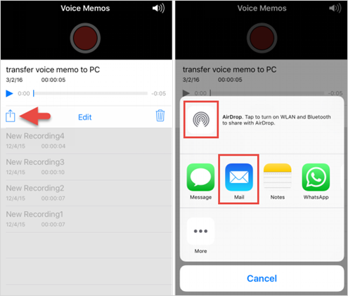 Send Voice Memos to Computer via AirDrop or Email
