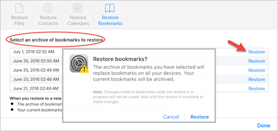 Restore iPhone Safari History/Bookmarks from iCloud Web