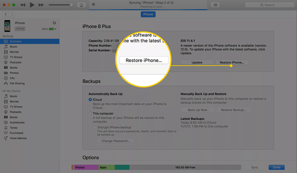 Restore Disabled iPhone by Connecting to iTunes