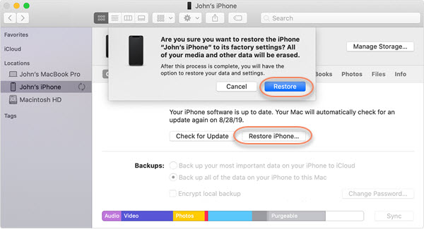 Restore iPhone via iTunes