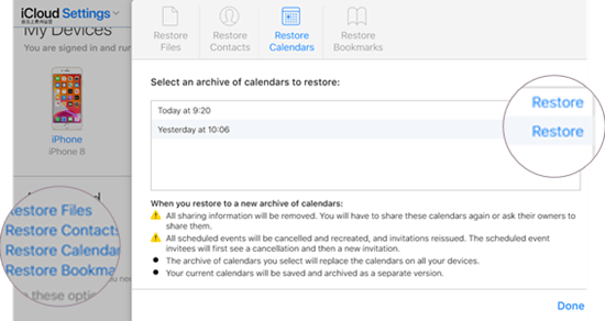 Restore Deleted Calendars or Reminders from iCloud.com